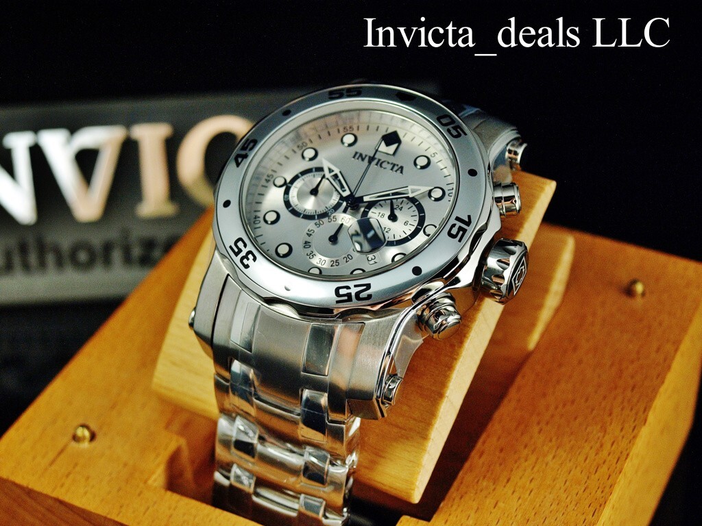 Invicta Men’s 48mm Pro Diver SCUBA Chronograph SILVER DIAL ALL Silver Tone Watch
