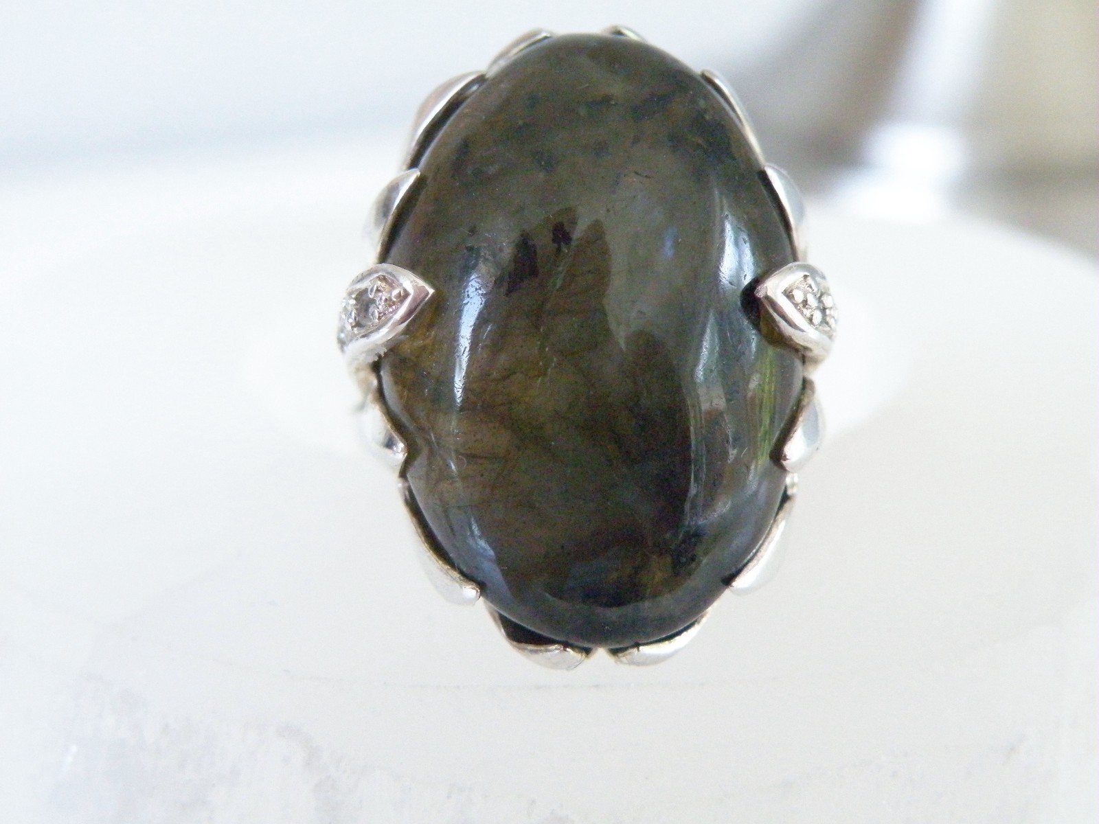 Heavy Sterling Silver 925 Natural Labradorite Statement Ring Size 11