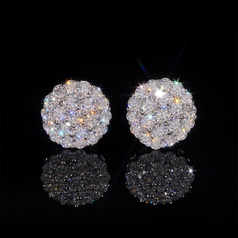 10MM Round Cut VVS Moissanite Cluster Stud Earrings Solid 925 Sterling Silver