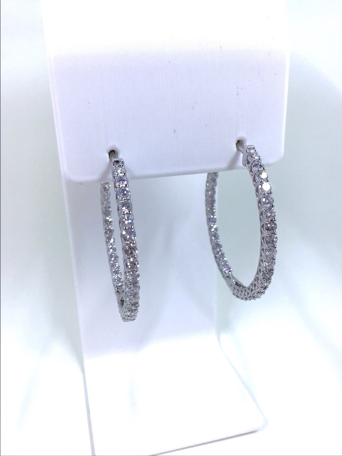 14K WG 2.75ct Inside Outside Diamond Hoop Earrings