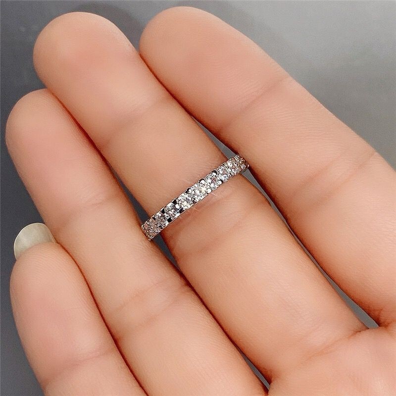 2 Colors Classic Women 14k Gold PLated Sparkling CZ Band Ring Wedding Engagement