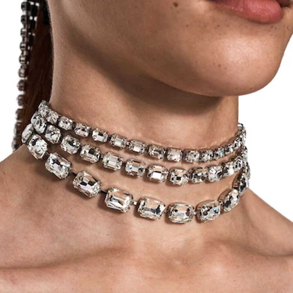 Rhinestone Crystal Choker Necklace Wedding Party Prom Necklaces For Women