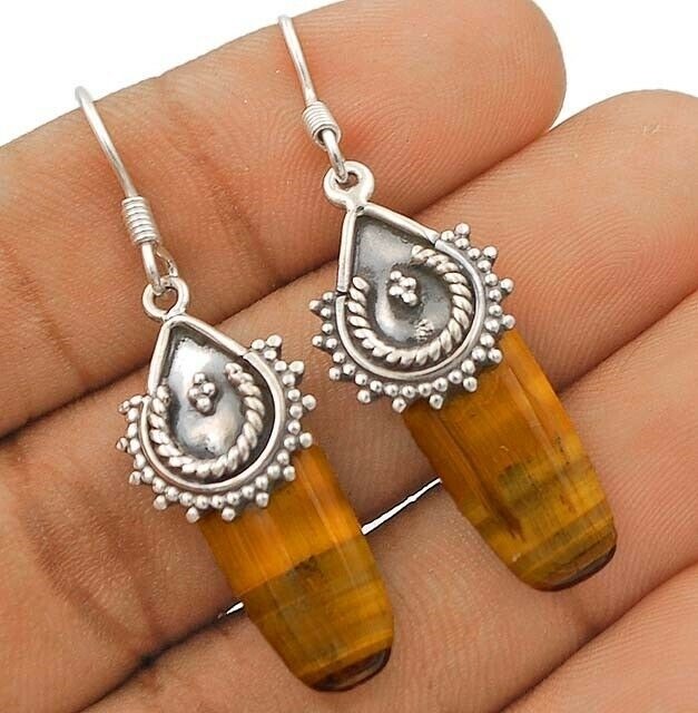 Natural Tiger Eye – Africa 925 Genuine Sterling Silver Earrings Jewelry
