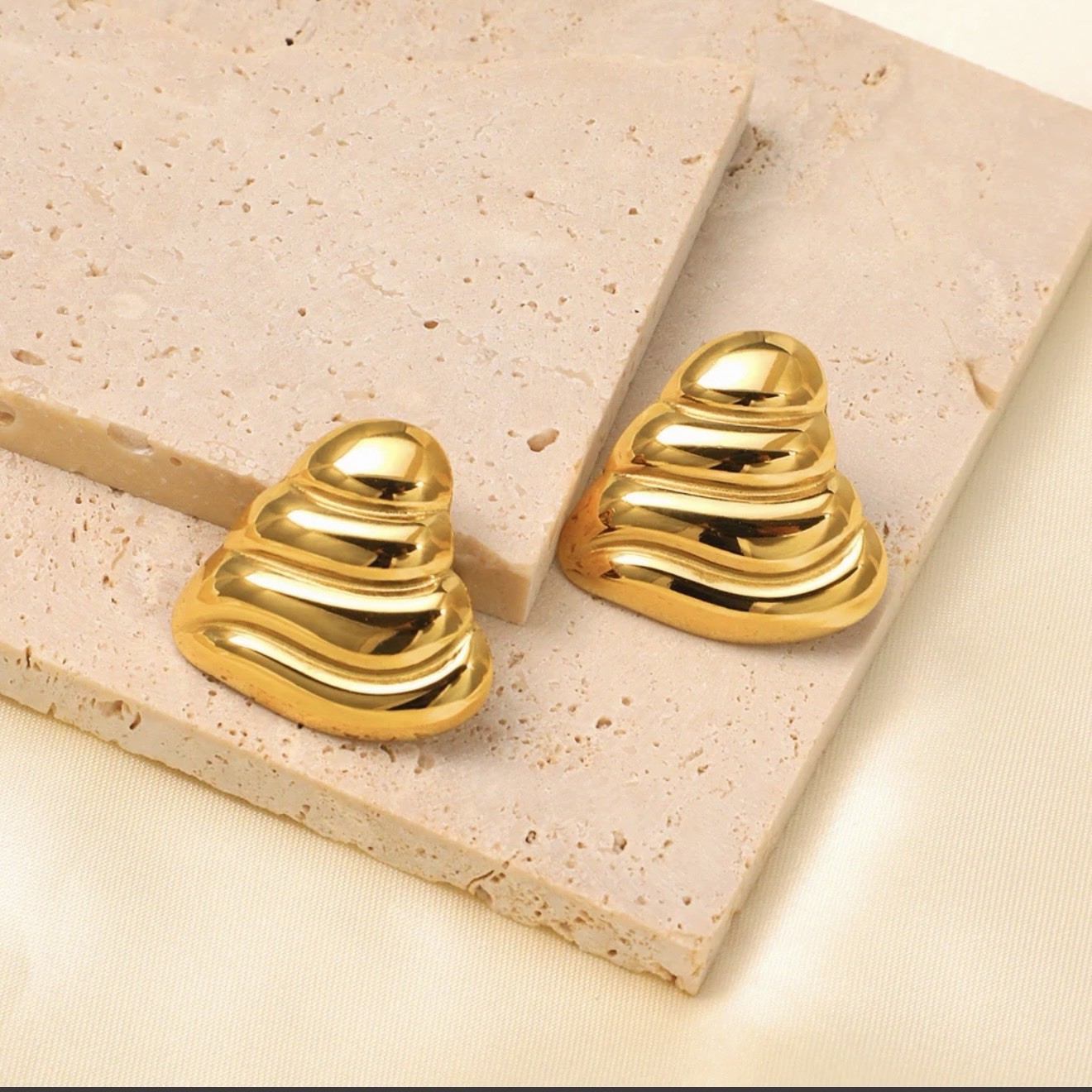 Textured Heart Stud Earrings 18K Gold Plated Stainless Steel | Chunky Modern