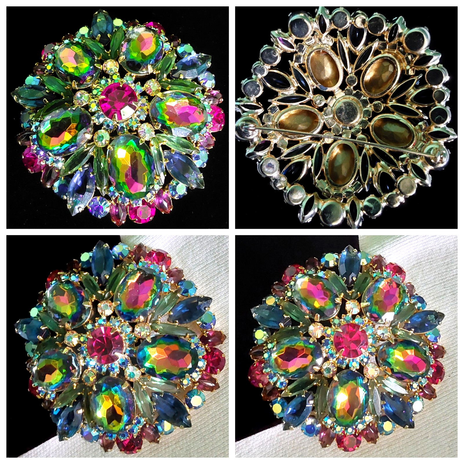 Juliana Rhinestone BRACELET BROOCH EARRING SET Book Pcs Watermelon Vitrail Rare