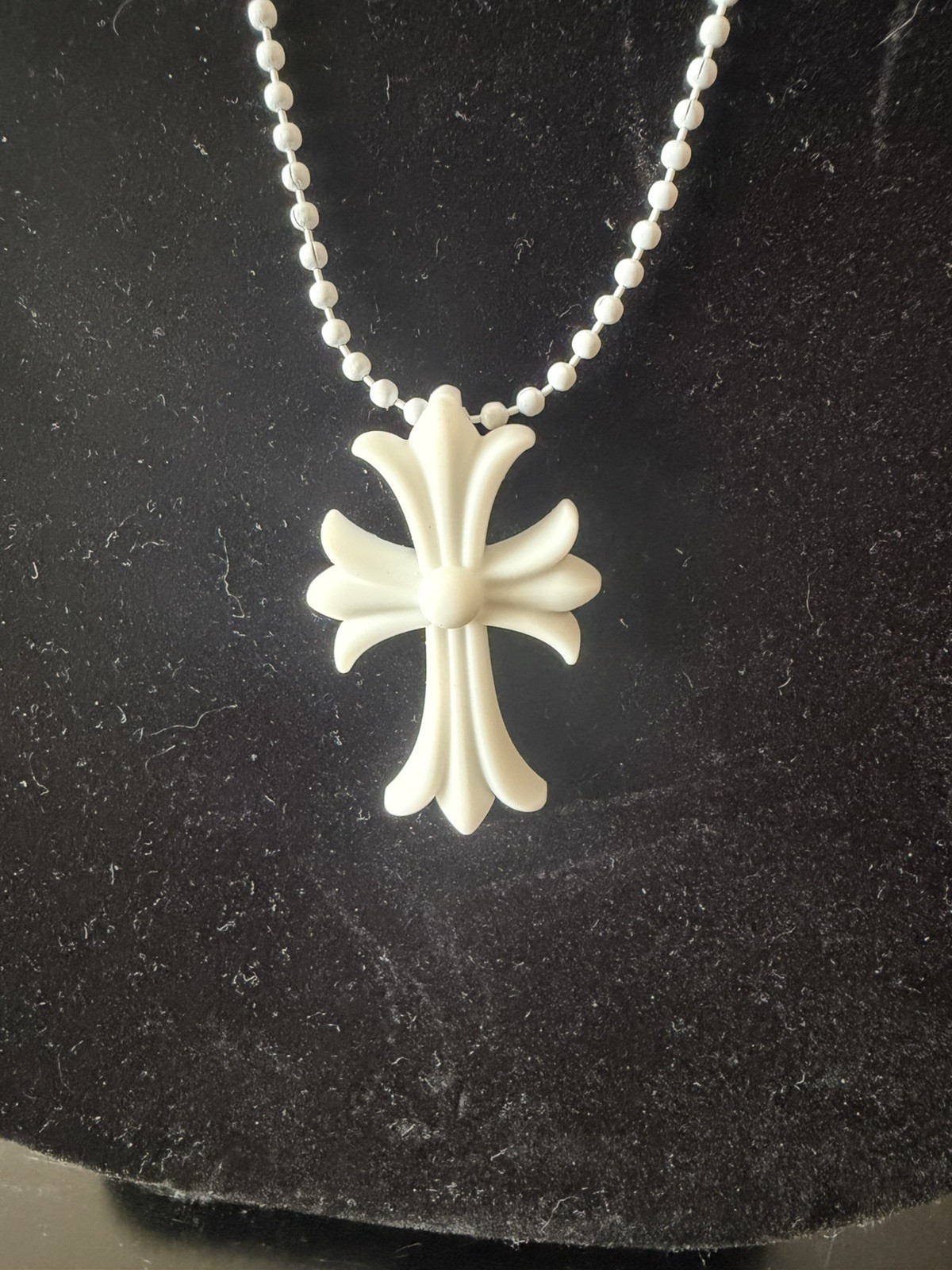 Chrome Goth Cross Style Necklace WHITE