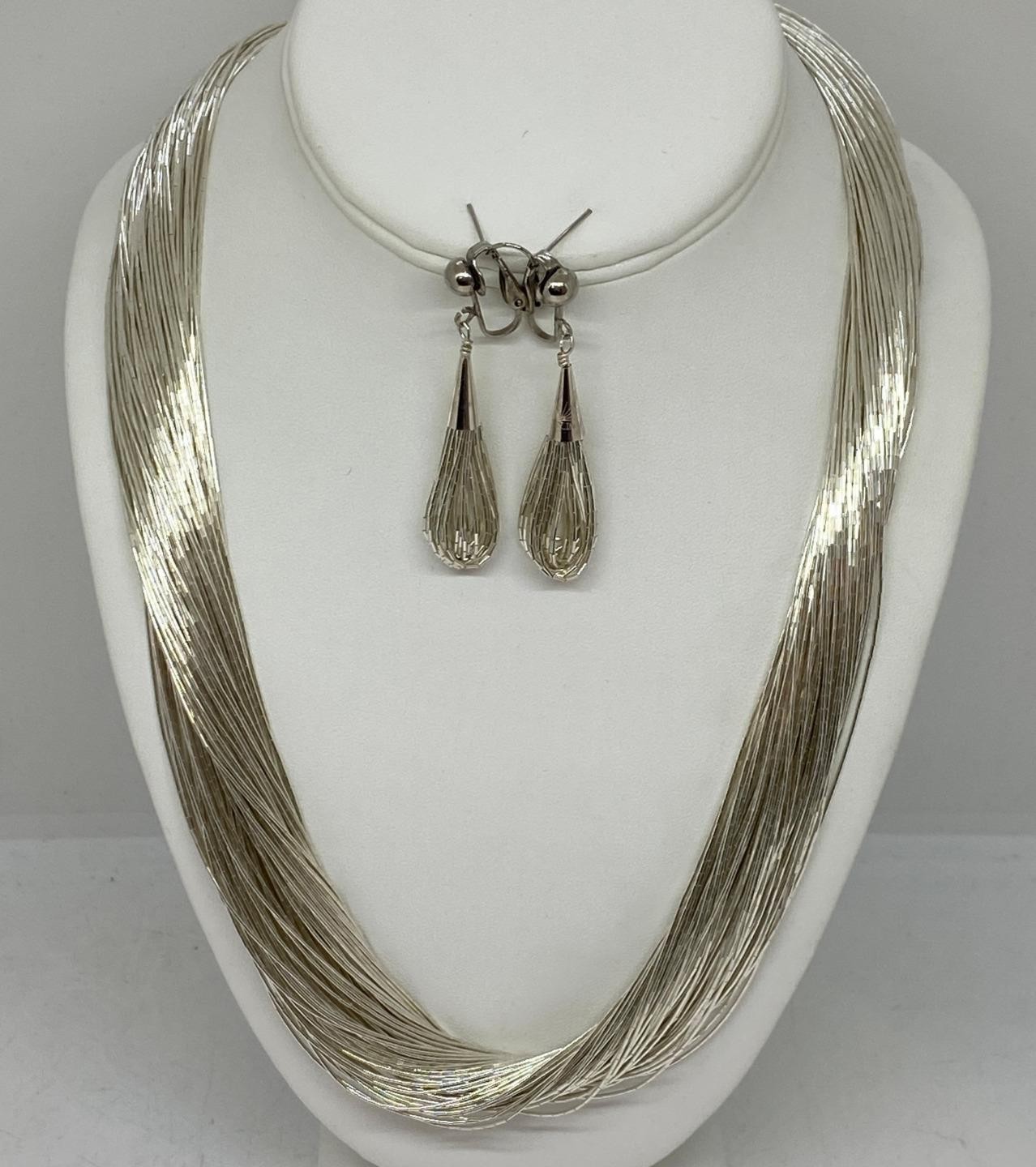 Sunshine Sterling Liquid Silver 100 Strand Necklace Earring Set N49