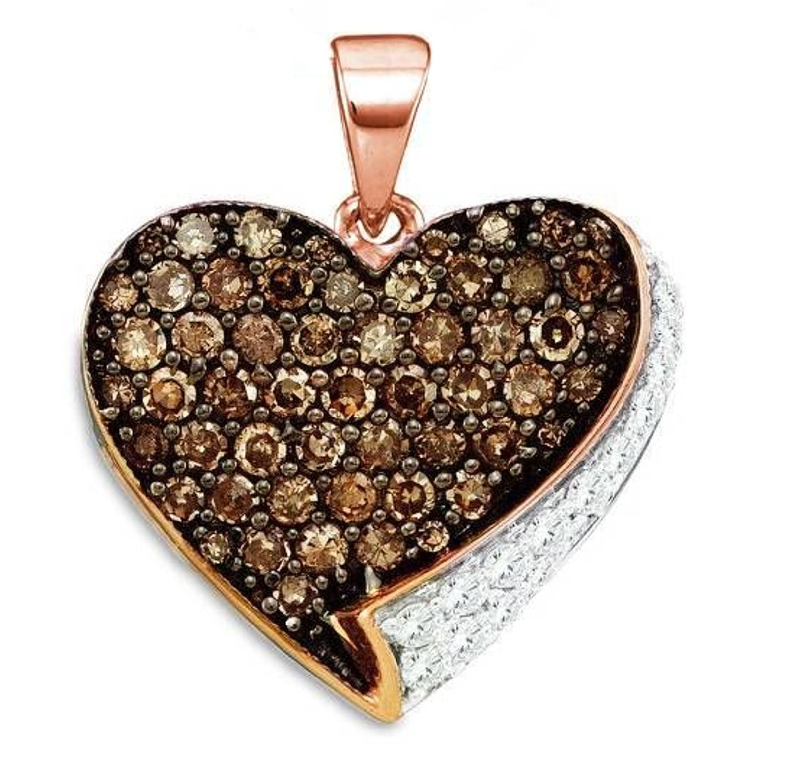 10k Rose Gold Brown & White Diamond Heart Love Pendant .85Ct