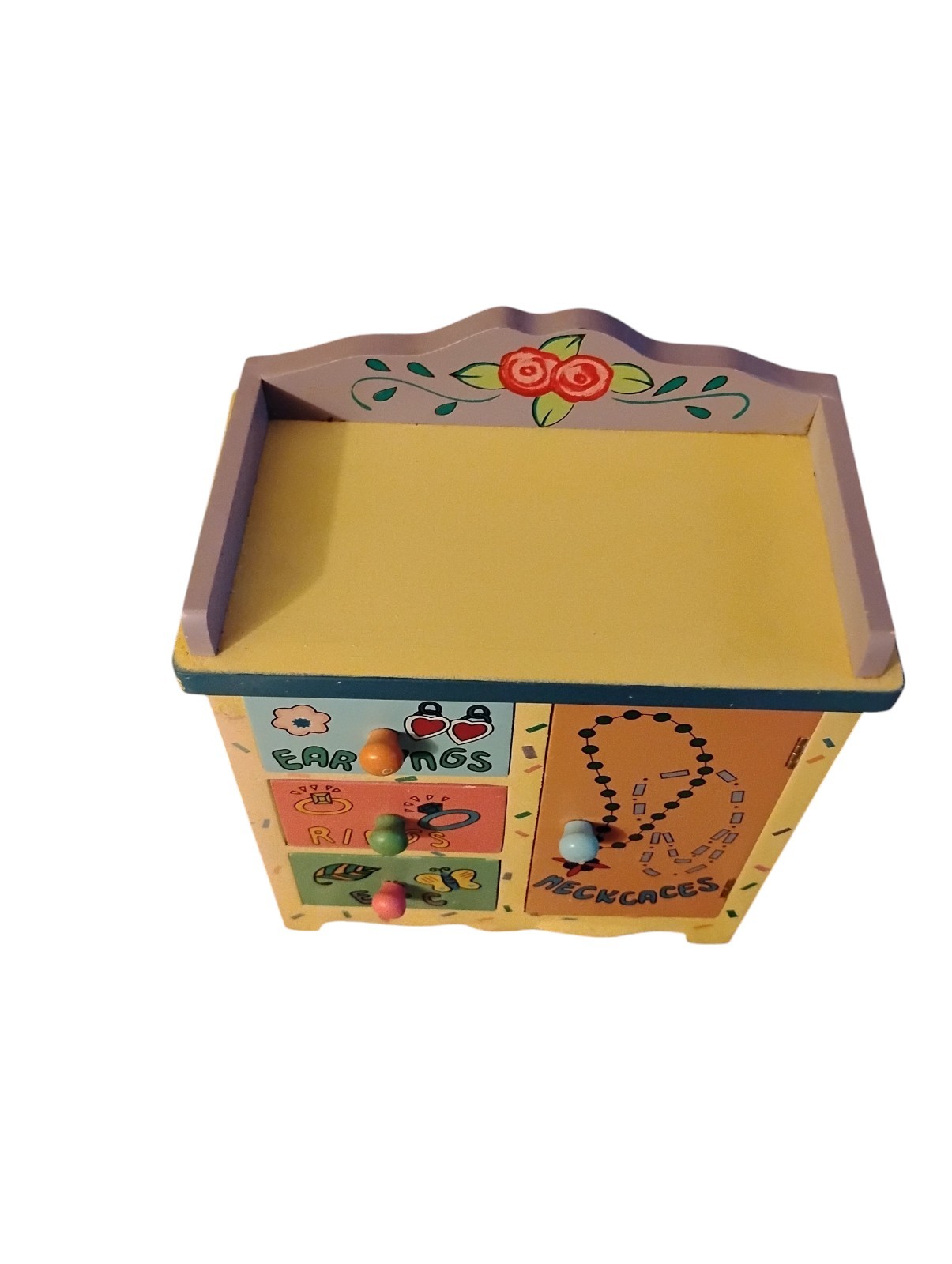Vintage 1980s To 1990s Y2K Error Wooden Child Table Top Jewelry Armoire