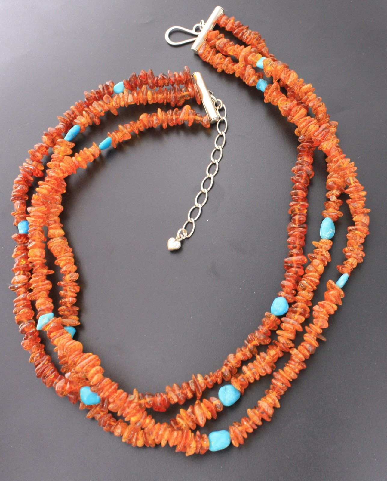 Jay King DRT Amber Turquoise 3 Strand Necklace 19″ Sterling Silver 925