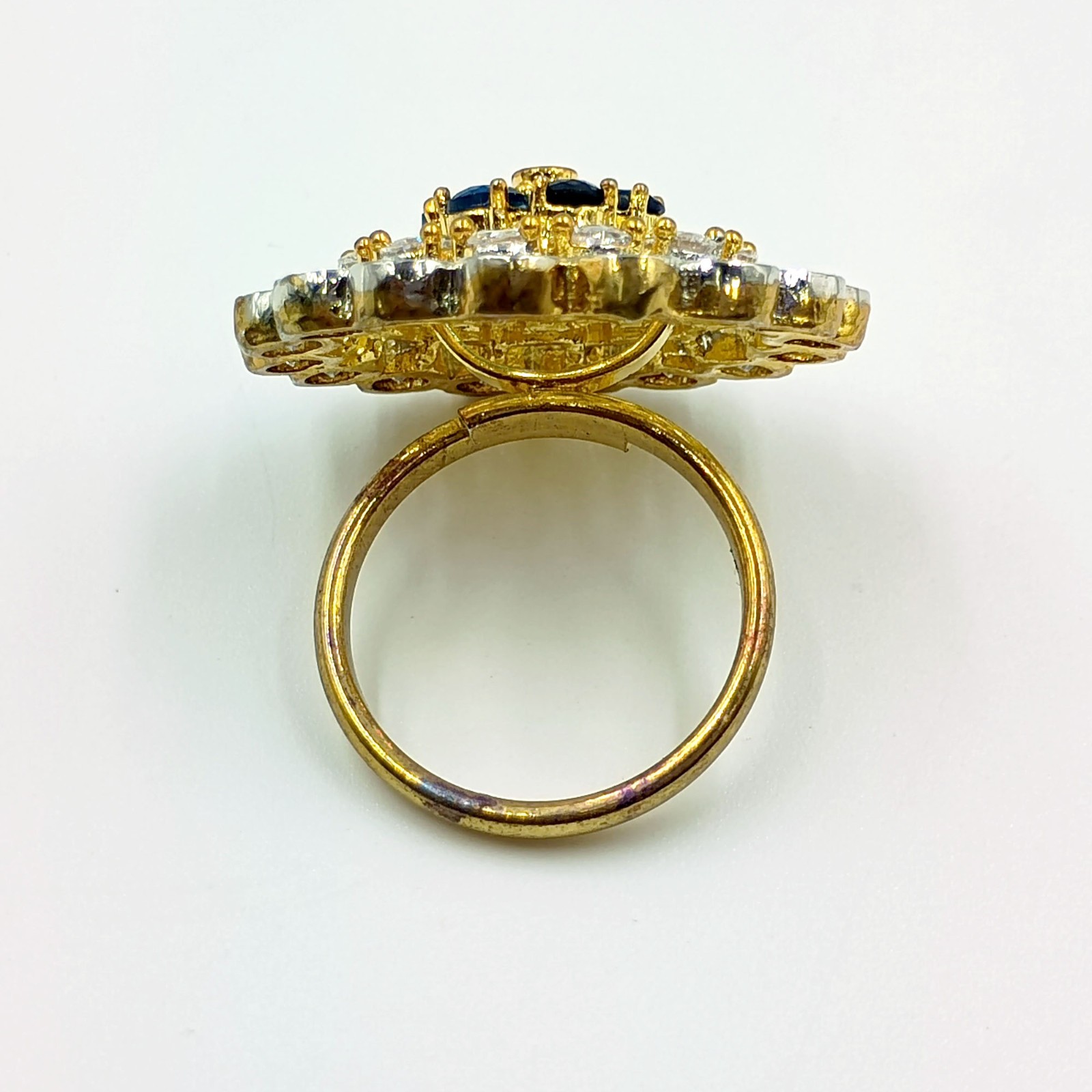 South Indian Style Pear Sapphire Ring 22k Gold Plated CZ Diamond Adjustable Band