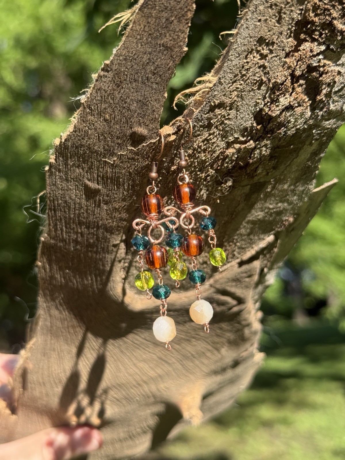 Handmade Copper Wire Dangle Earrings Western Boho Beaded Statement Jewelry