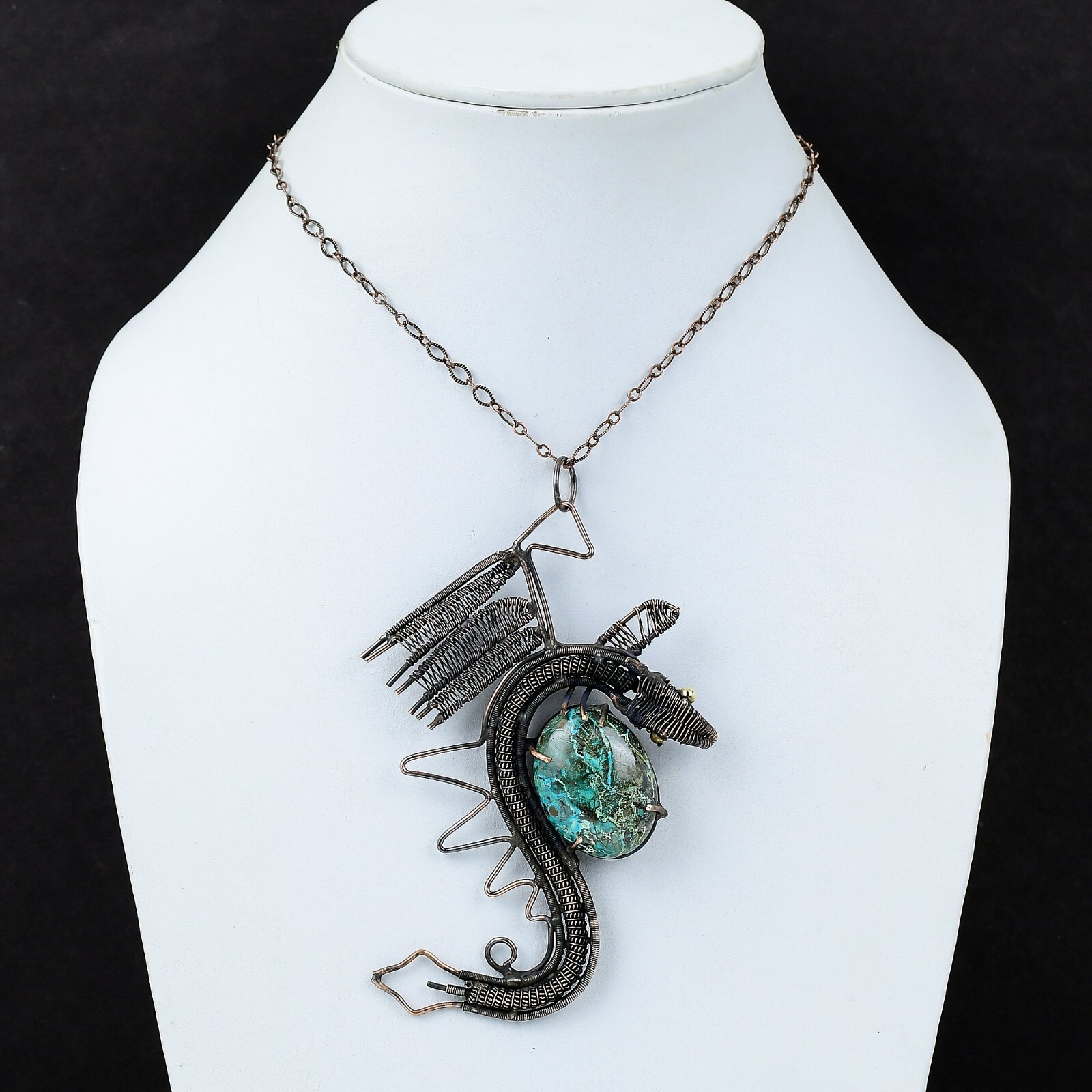 Shattuckite Gemstone Jewelry Copper Wire Wrapped Dragon Pendant For Women 4.41″