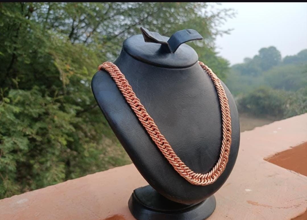 Handmade Copper Chain Necklace | Thick Braided Copper Necklace | Rustic Men’s Ch