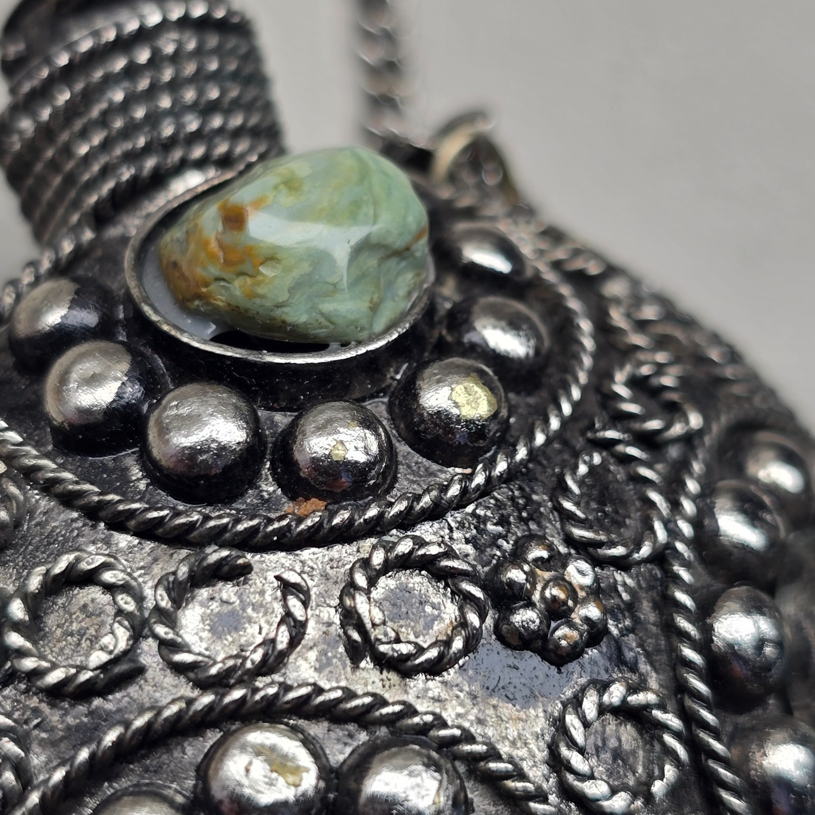 Vintage Perfume Bottle Necklace Filigree Statement Silver Tone 30in READ
