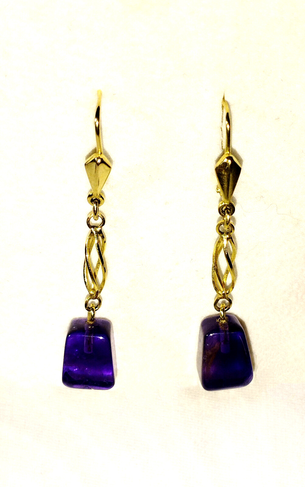 Amethyst earrings drop earrings 333 gold 8 carat 32mm long