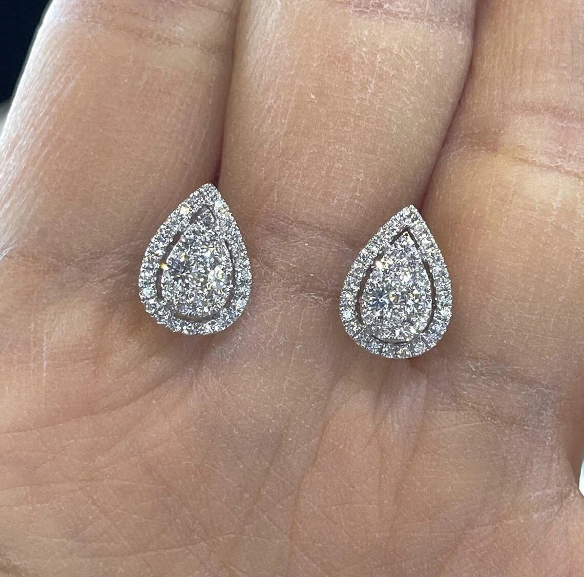 2Ct Round Cut Simulated Diamond Cluster Halo Stud Earrings 14K White Gold Plated