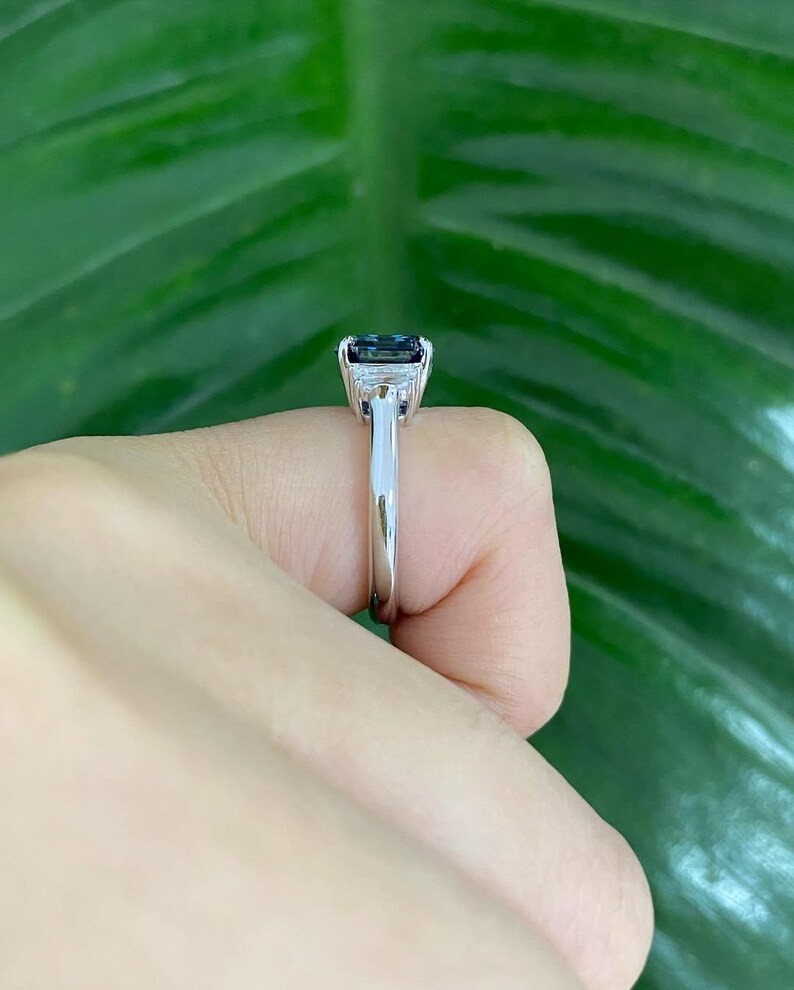 3.70Ct Asscher Cut Natural Tanzanite & Solid 14K White Gold Anniversary Ring
