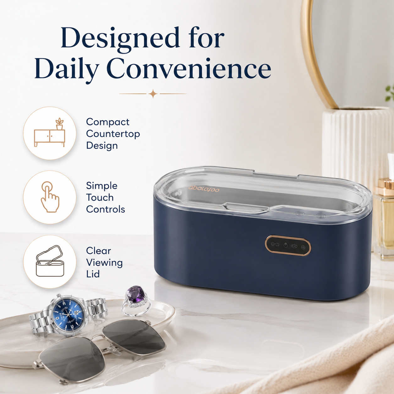Ultrasonic Jewelry Cleaner Machine 450ML, 45kHz with 4 Time Settings for Rings,