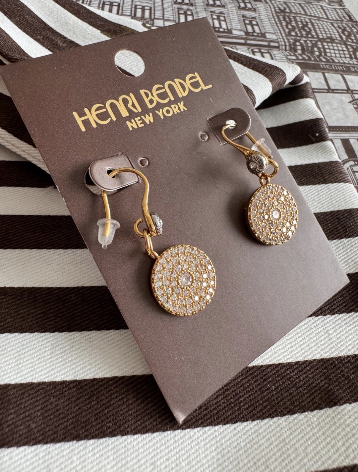 Henri Bendel Pave Disc Drop Earrings. New! In Yellow gold & Silver Color!