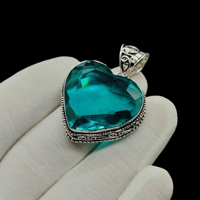 Bohemian Heart Aquamarine Gemstone Handmade 925 Sterling Silver Jewelry Pendant