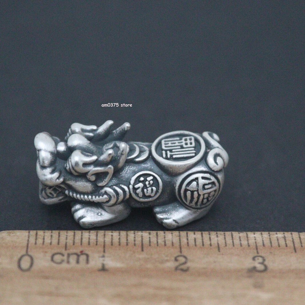 Pure 999 Fine Silver Pendant Blessing Lucky Dragon Pixiu Bead Accessory 1.1inch