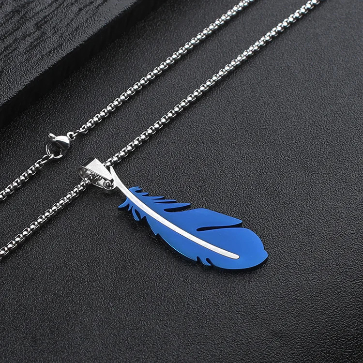 Men Women Necklaces Hip-hop Versatile Stainless Steel Feather Pendants Personali