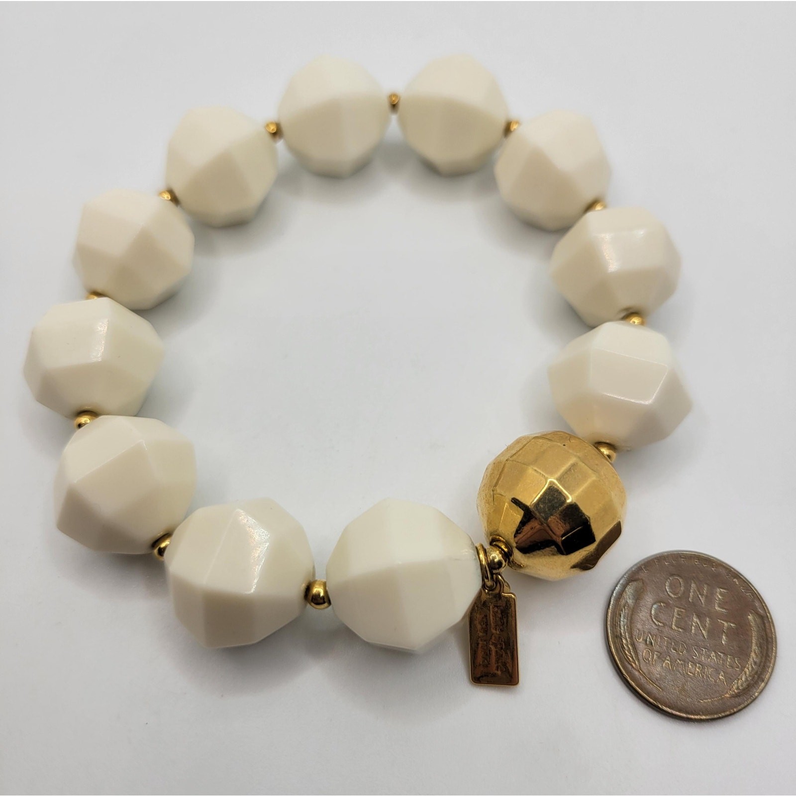 Kate Spade Chunky Stretch Bracelet Creamy White Faceted Acrylic Beads Signed