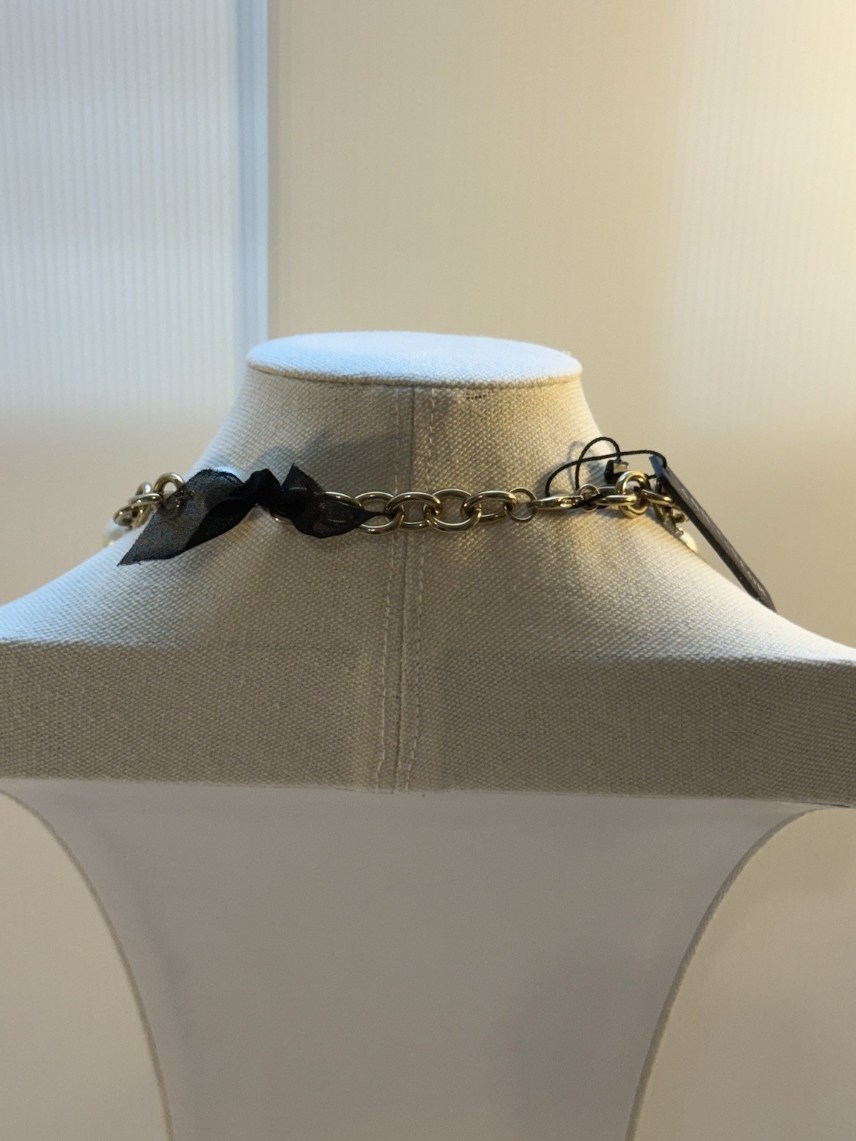 90’s Ann Taylor NWT Statement Necklace Chain Pearl Ribbon Heavy Chunky 33.5” L