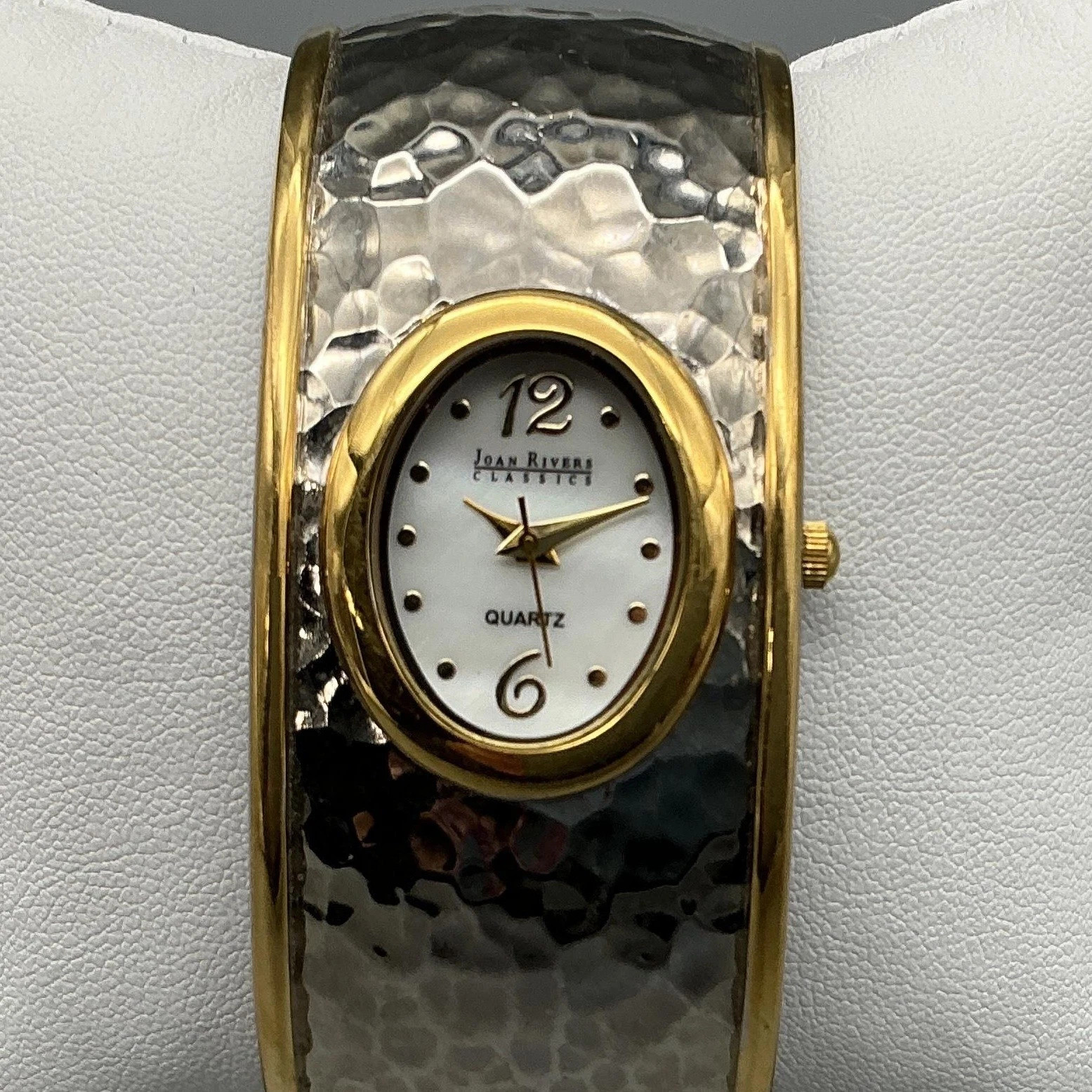 Joan Rivers Classics Womens Watch 28mm Hammered Silver Open Cuff New Battery