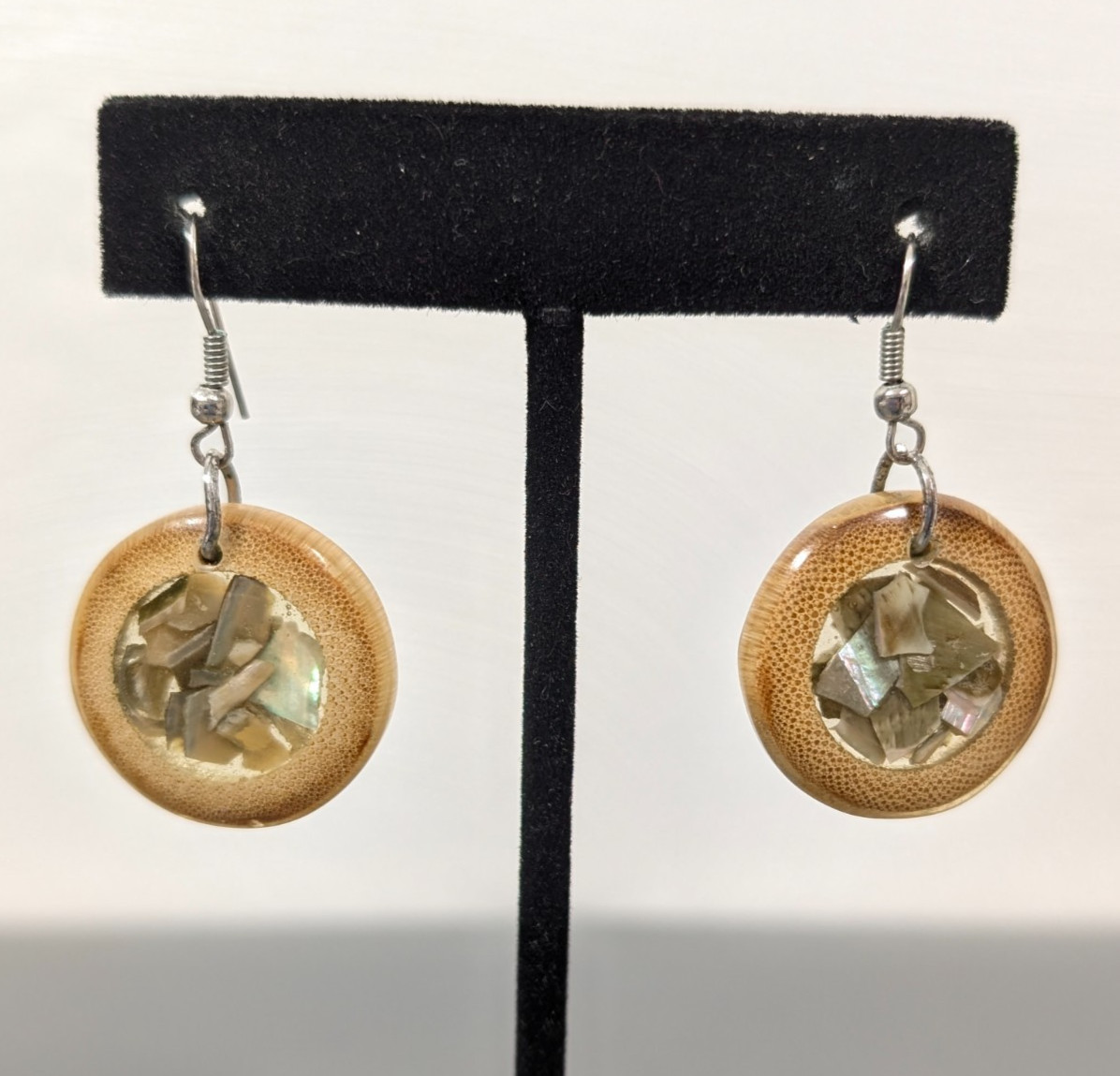Bohemian Bamboo Earrings Shell Inlay Drop Lightweight Natural Jewelry