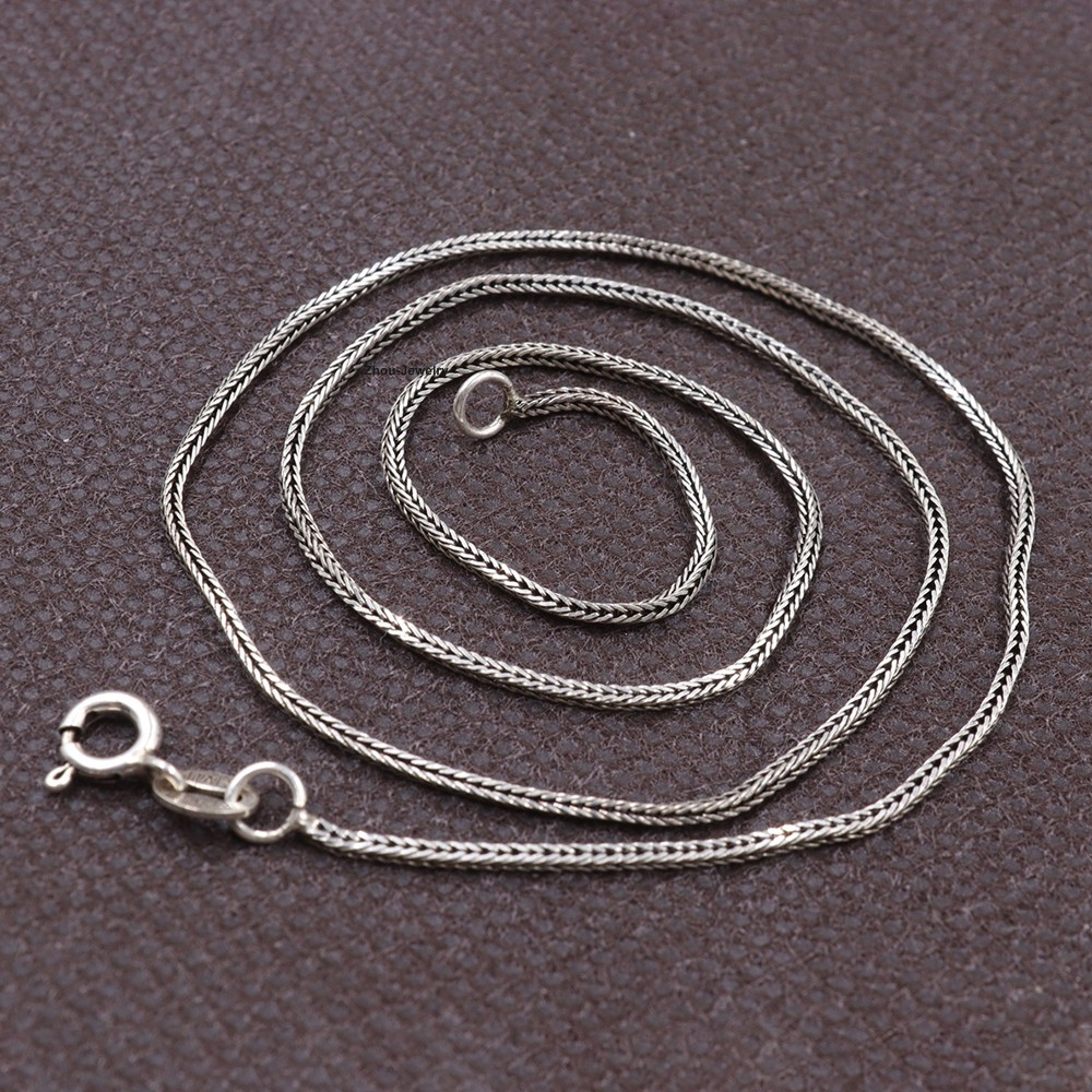 Women’s Necklace Real 925 Sterling Silver 1.2mm THIN Wheat Link Chain 15.7inch