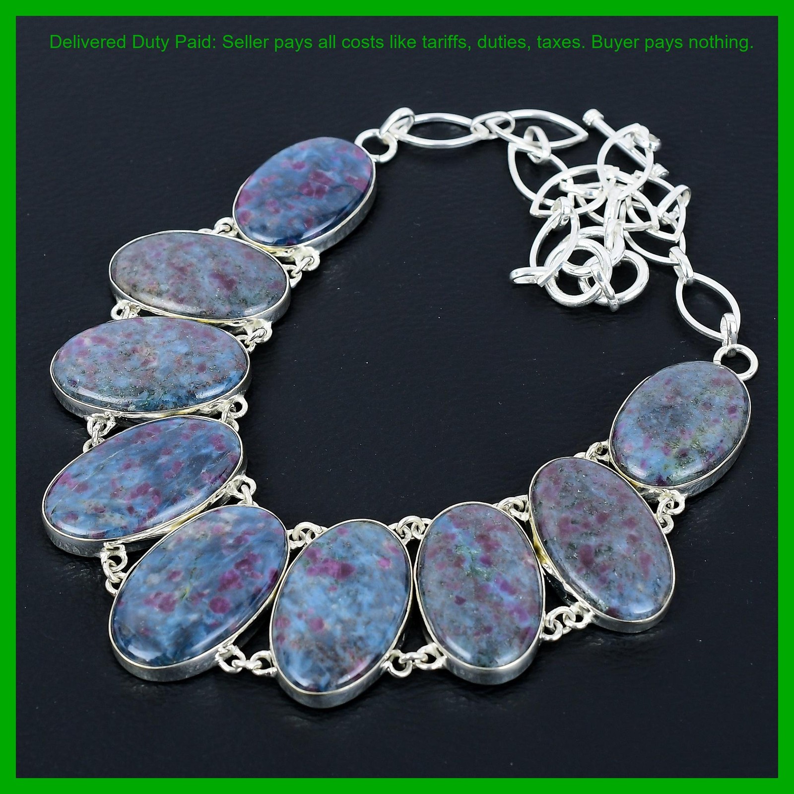 Oval Ruby In Blue Kyanite Gemstone 925 Silver Anniversary Gift Chain Necklace