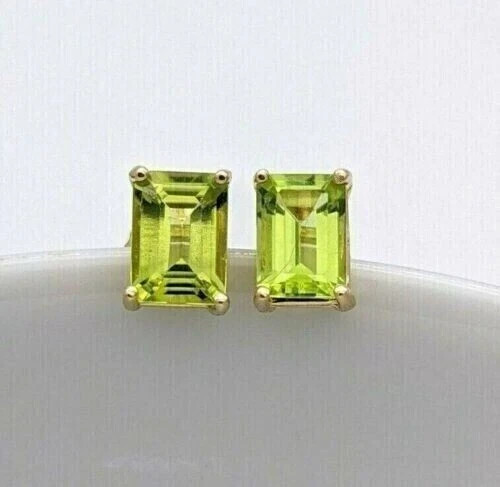 2.00Ct Emerald Cut Lab Created Peridot Women Stud Earring 14K Yellow Gold Plated