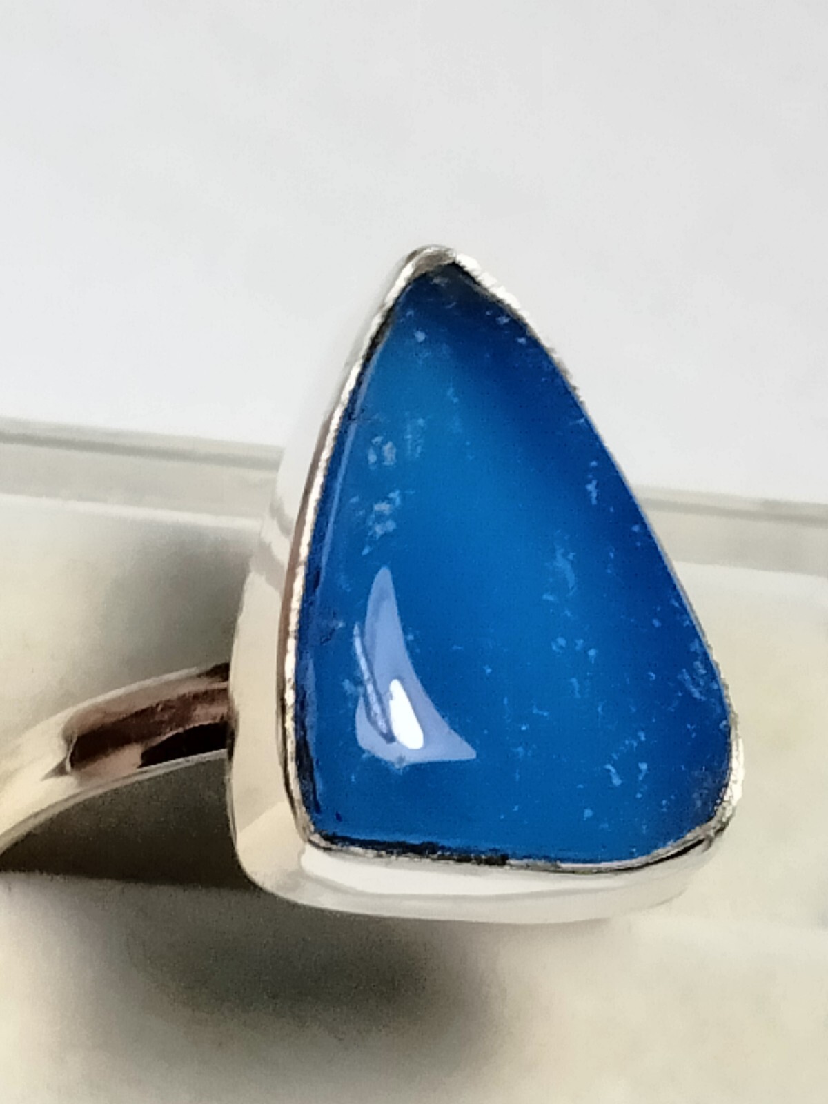 LUSCIOUS SEA BLUE CHALCEDONY IN STERLING SILVER.925 RING SIZE 8.75-9.0!