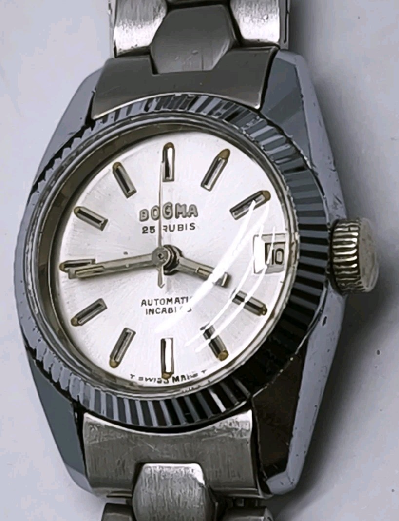 Vtg 1970s Dogma Deluxe Automatic Steel Bracelet 22mm Ladies Watch Cal ETA 2551