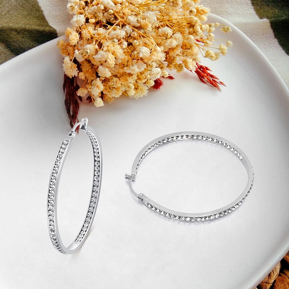 Silver Hoop Earrings for Women, Stainless Steel Earrings, Diamond Earrings, Dang
