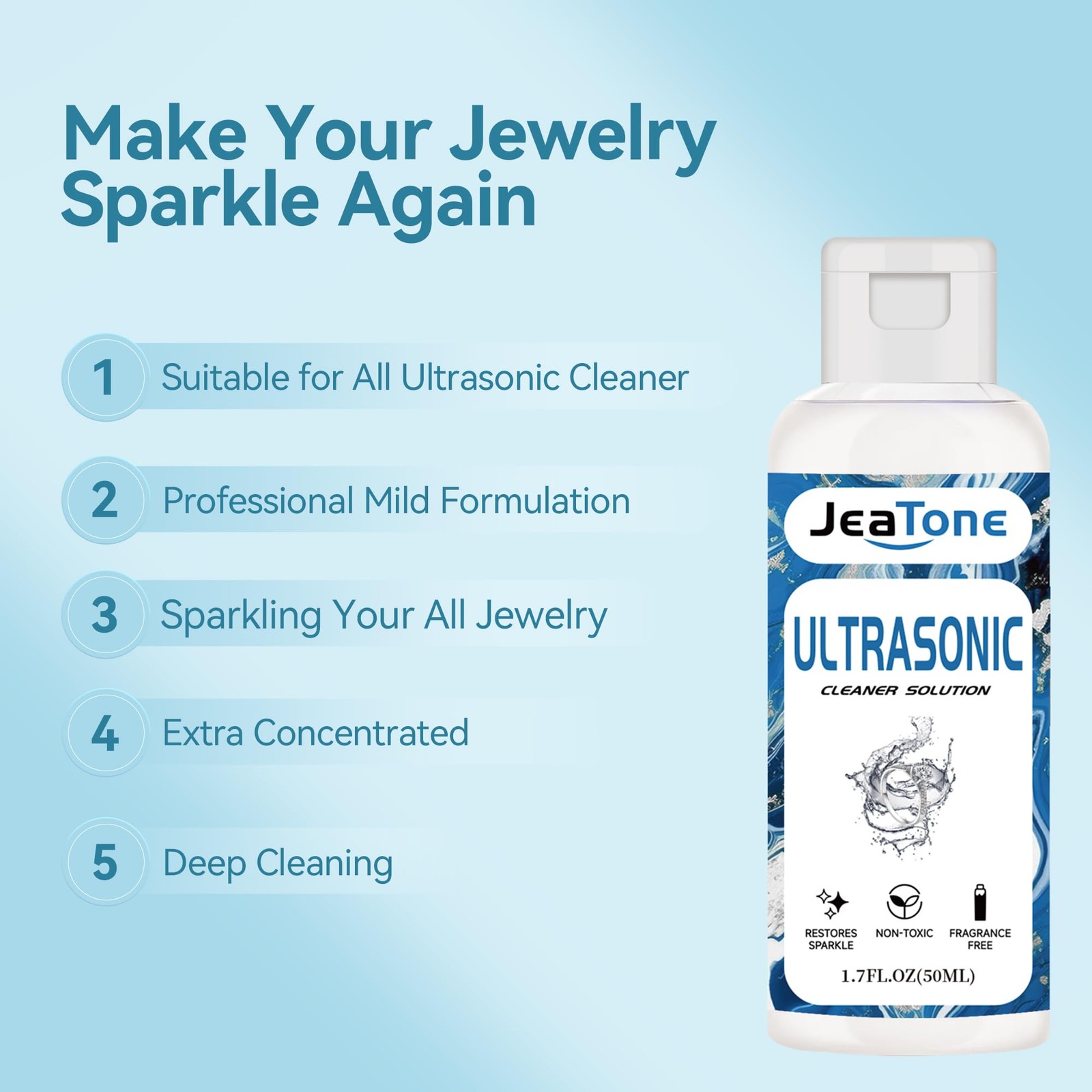 Ultrasonic Jewelry Cleaner Solution for Machine, White+50