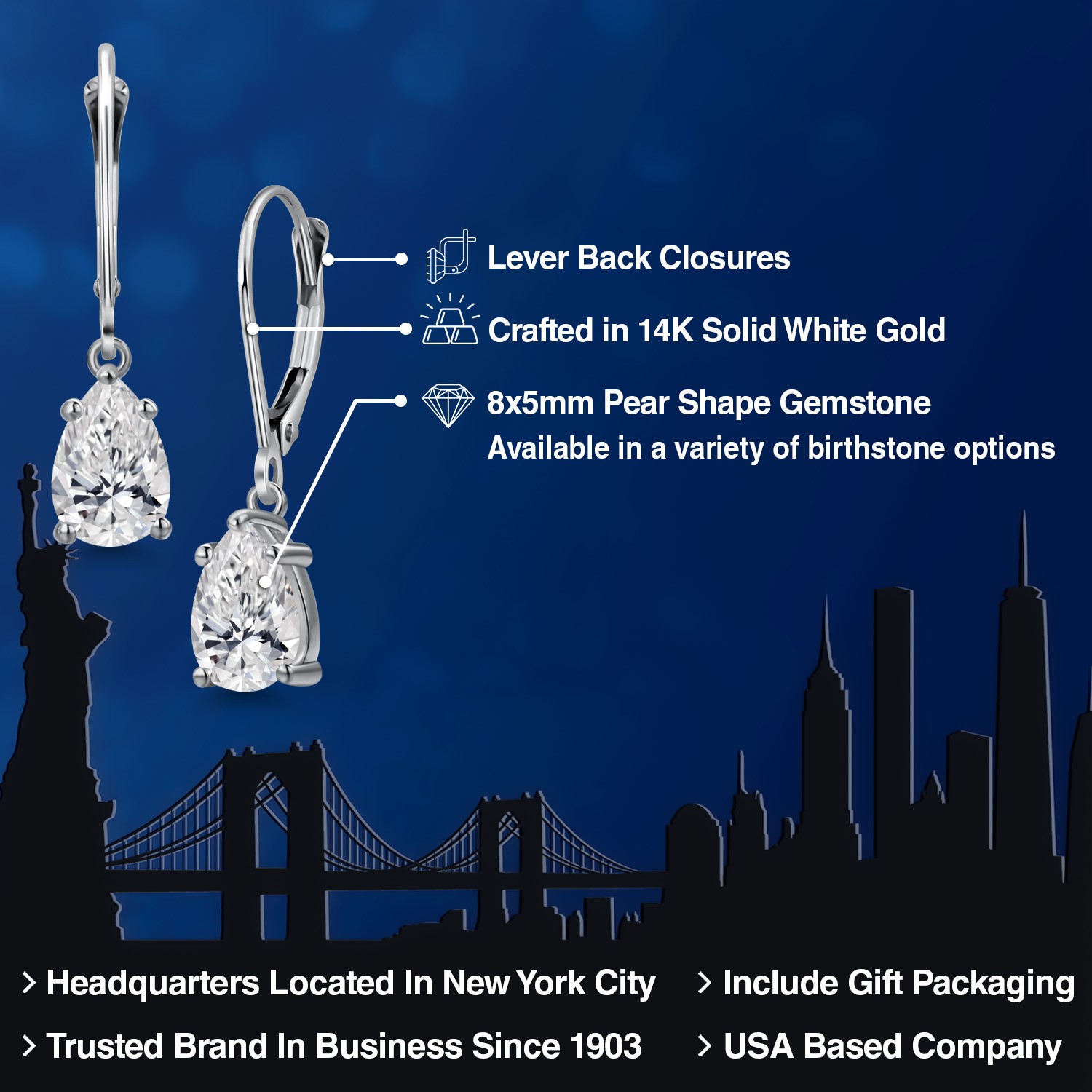 14K White Gold Pear Shape Lab Grown Diamond Dangle Earrings 1.46 Ctw DEF VVS-VS