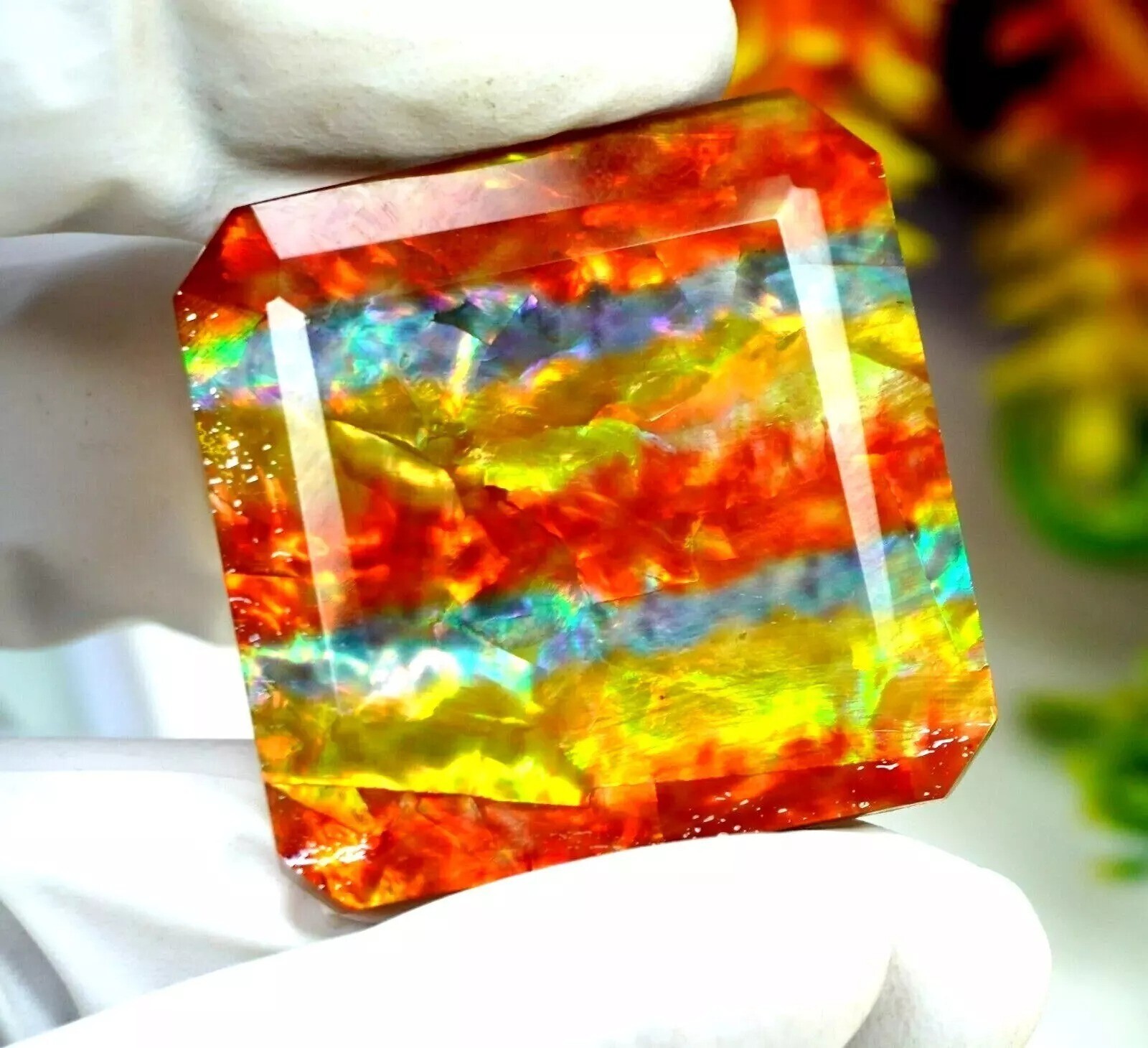 Ammolite North America Natural 95.58 Ct Radiant Cut Loose Gemstone
