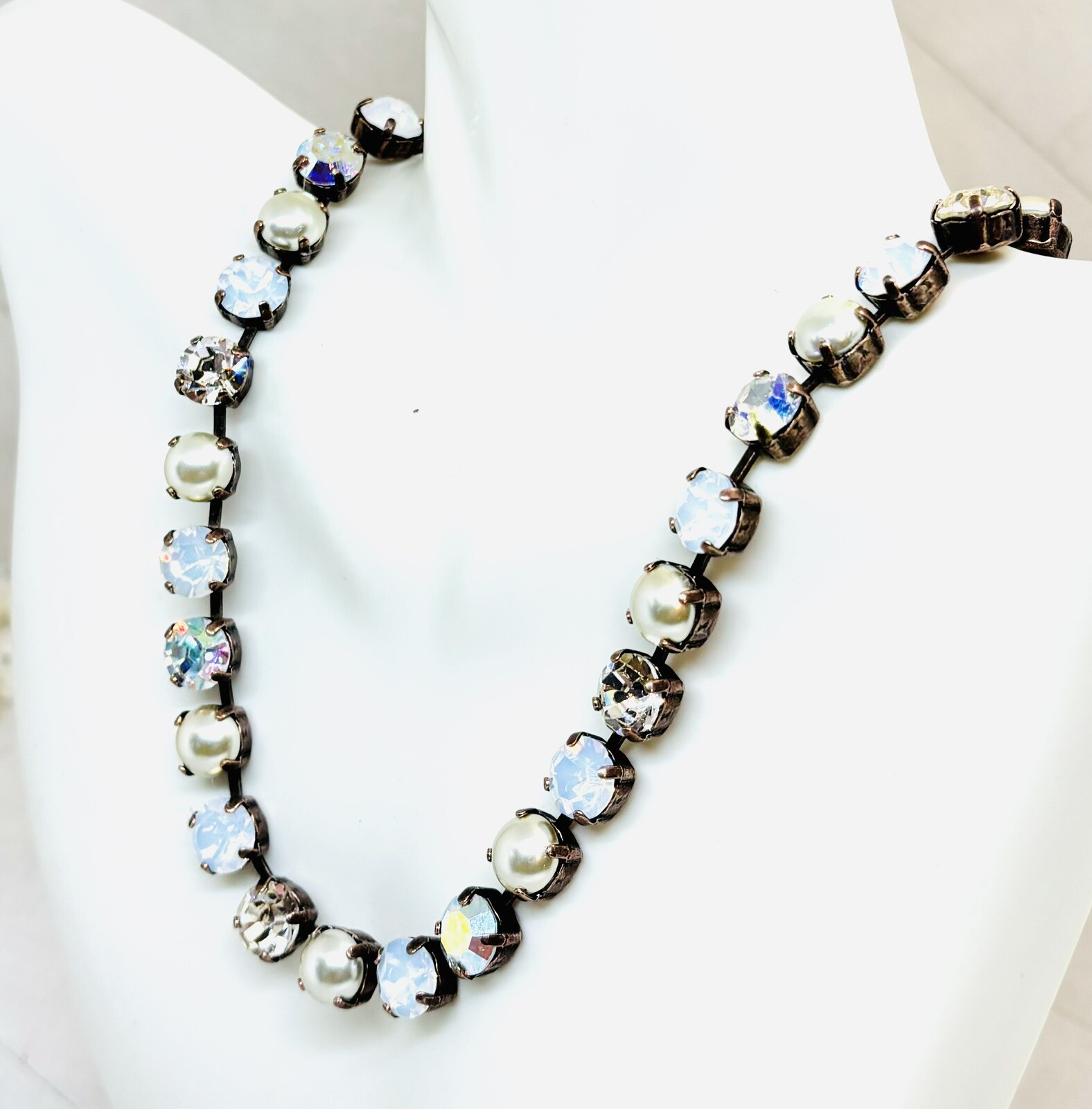 Champagne Light Silk Cup Chain Necklace Creamy Pearl Cup Chain Tennis Necklace