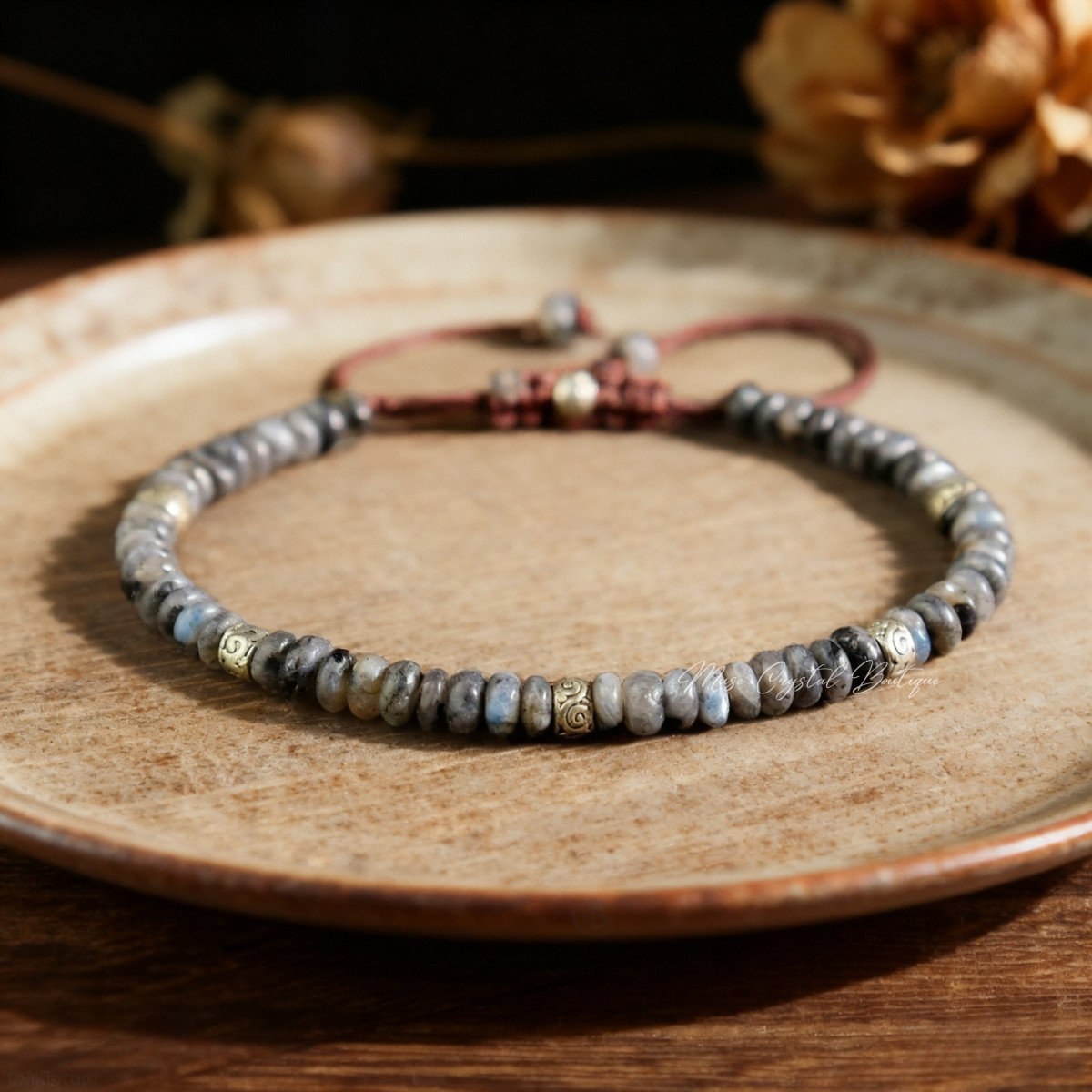 Natural Larvikite Stone Bracelet Black Crystal Healing Protection Bracelet Gift
