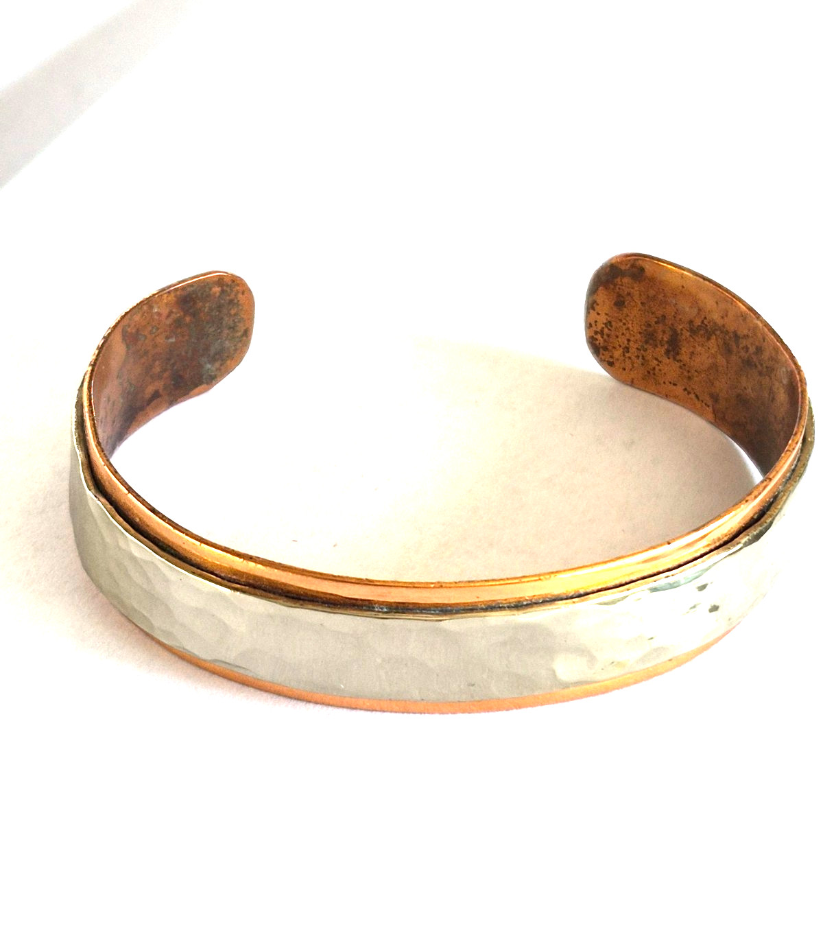 Vintage Signed NICOLE Copper & Nickle Silver Hammered Strap Wide Cuff Bracelet