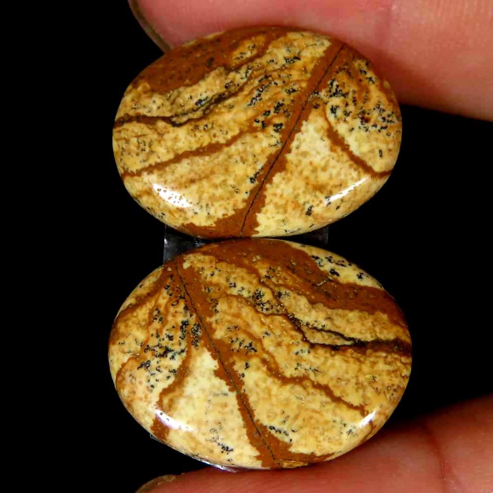 23.20CTS.100% NATURAL RARE DESIGNER PICTURE JASPER MATCHED PAIR LOOSE GEMSTSONES
