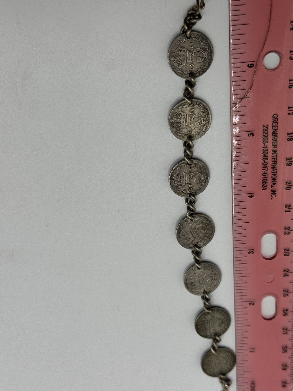 Antiqued GREAT BRITAIN QUEEN VICTORIA GEORGE V Three Pence STERLING BRACELET 7