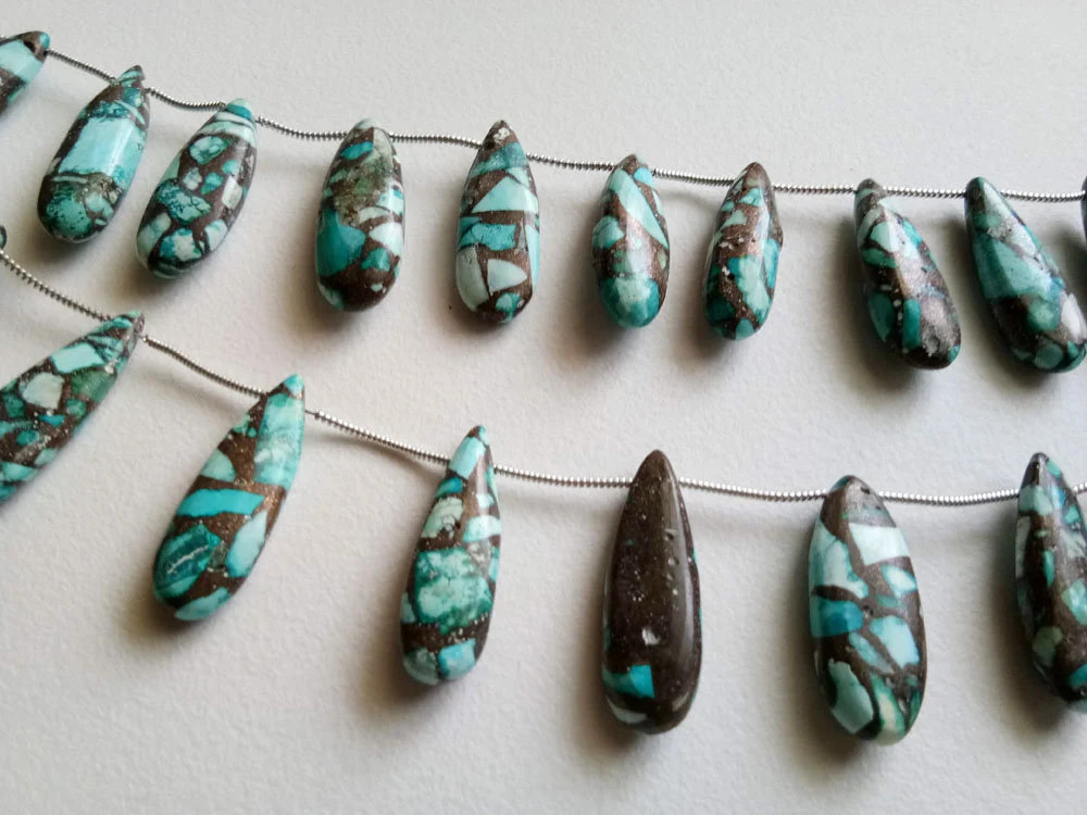 25-29mm Blue Copper Turquoise Plain Long Pear Beads, Copper Turquoise Fancy Long