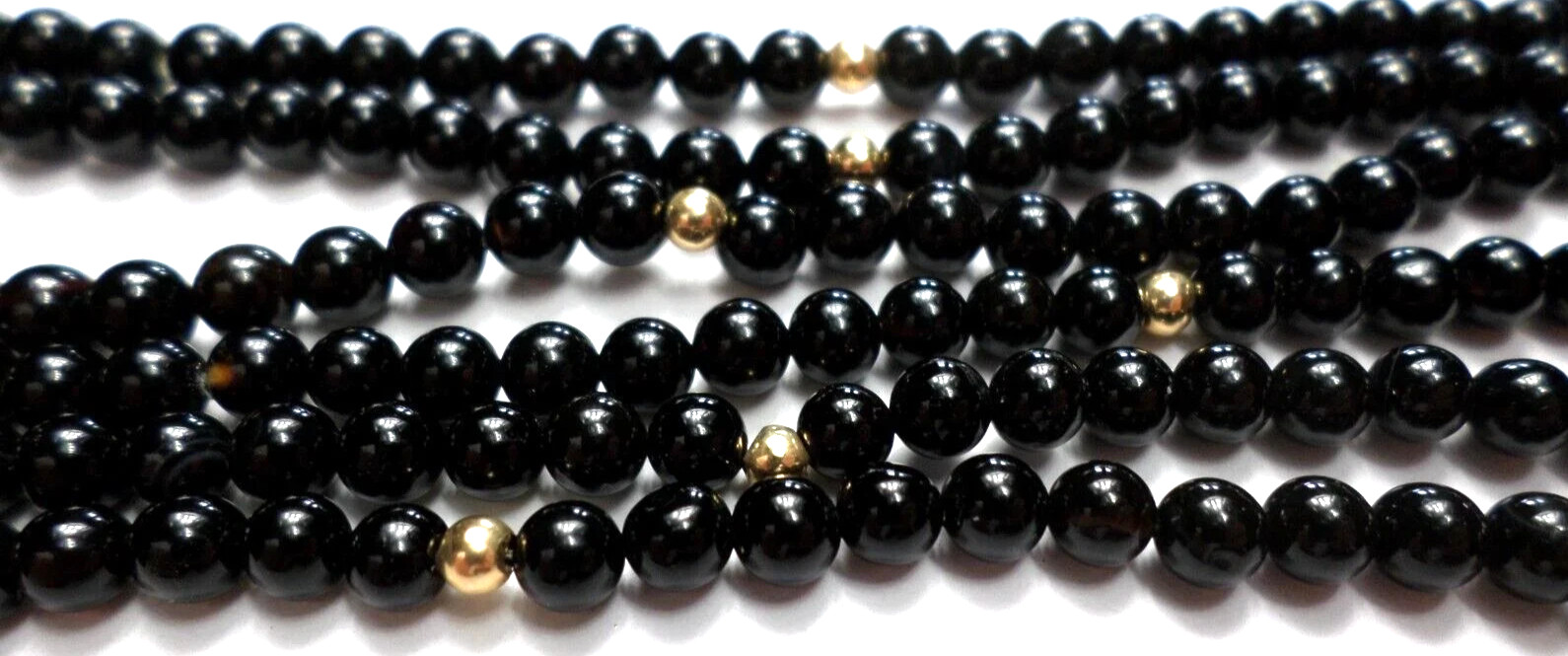 Vintage 16″ – 4.3mm Black Onyx w/6 -14K Gold Beads &Loops to Be Necklace Strand