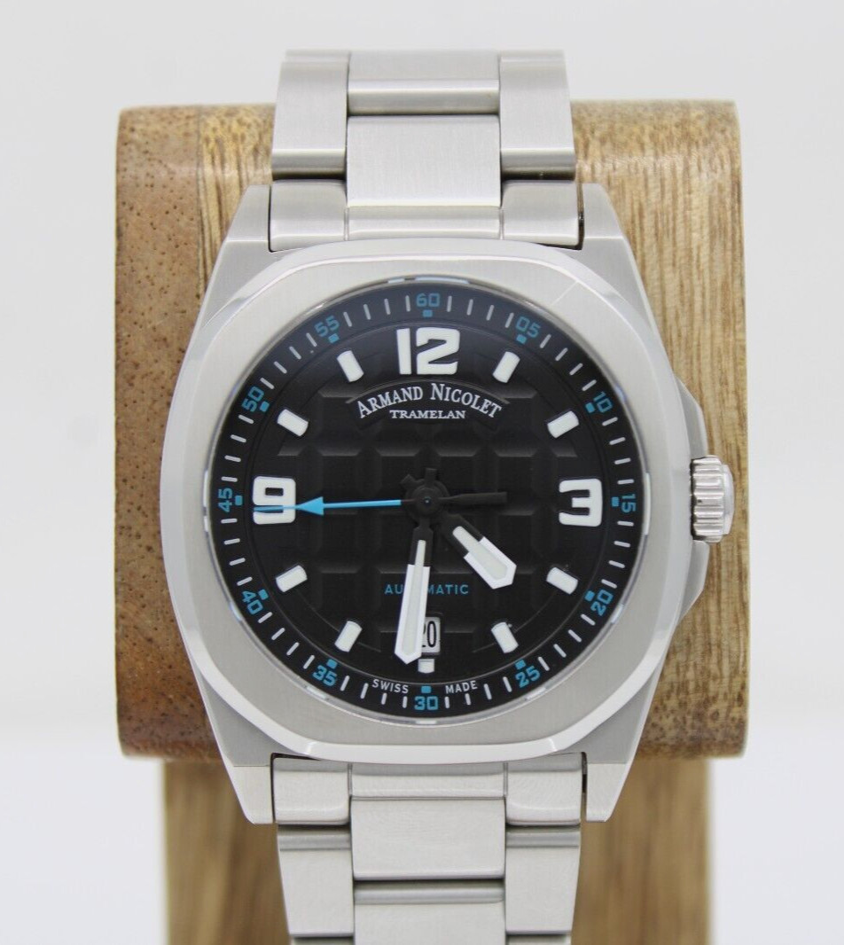 Armand Nicolet JH9 Tramelan 40mm Black Date Dial Automatic Watch W/ Box A660HAA