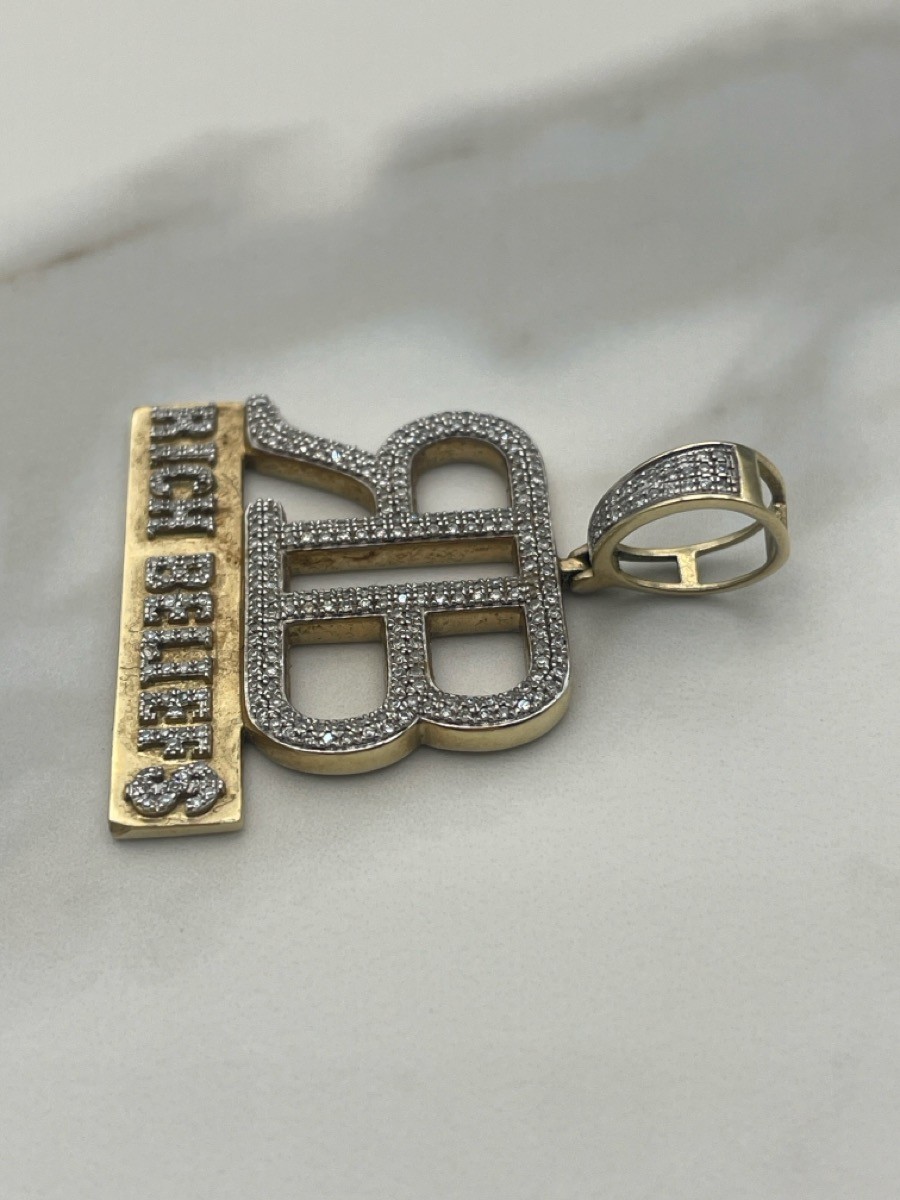 10K Diamond Studded “Rich Beliefs” Pendant Yellow Gold 6.9g (TDW045440)