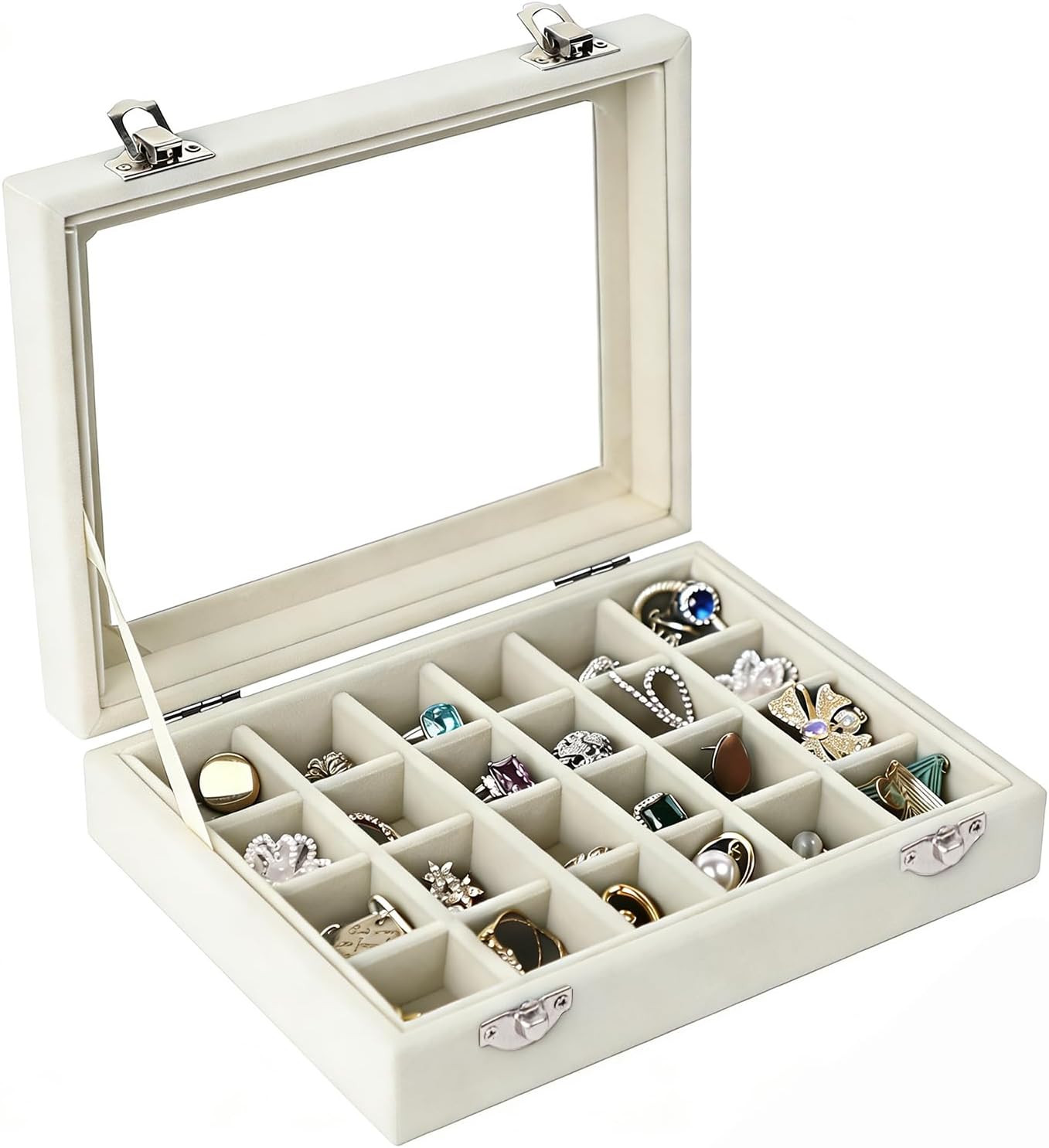 Velvet Jewelry Box 24 Grid Jewelry Earrings Display Organiser Box Ring Tray Hold
